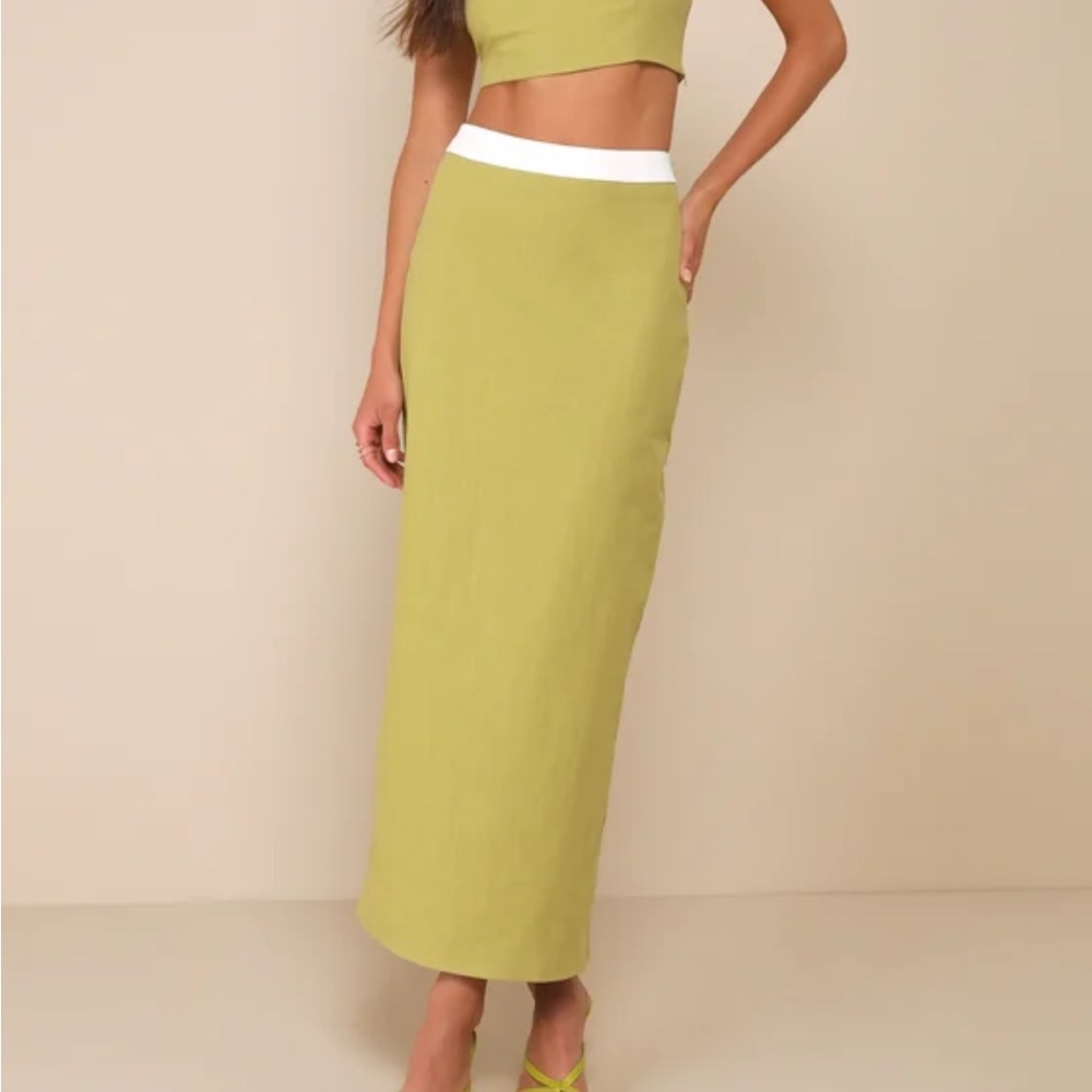 Elian Green and White Color Block Maxi Skirt